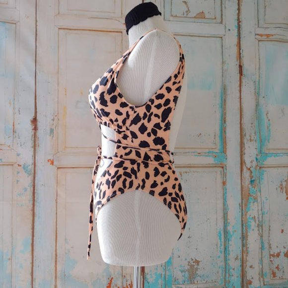 *NWOT Animal Wrap Around Bathing Swim Suit / Size S/ black and tan - Picture 5 of 9
